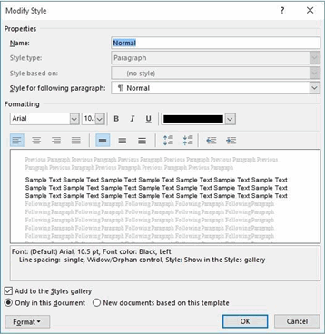 change default font size in word document