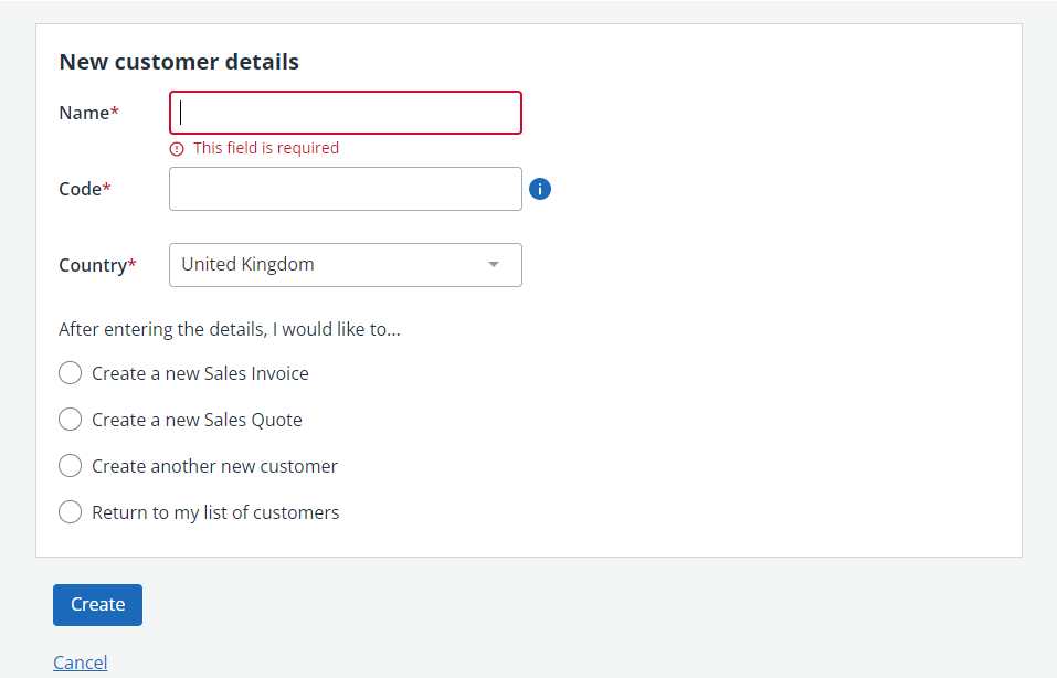 screen shot of the add new customer form in IRIS Kashflow