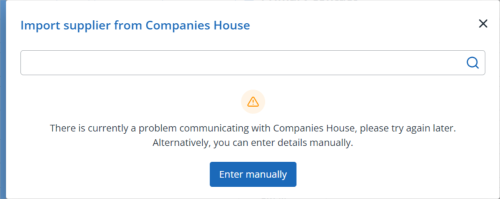 There is currently a problem communicating with Companies House, please try again later