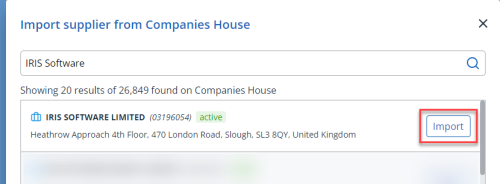 screenshot of the company lookup on companies house from IRIS Kashflow