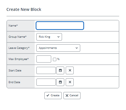 shows create new block edit screen
