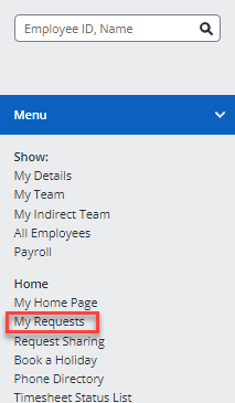 Image of My Requests options in menu list